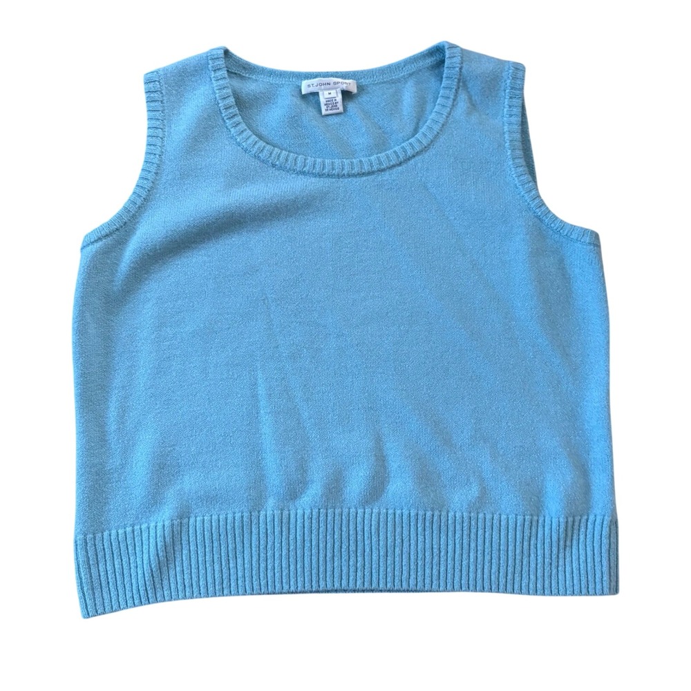 ST JOHN Teal Knit Tank Top Wool Blend Size Medium‎
